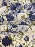 Blue Roses on White Cotton Lawn