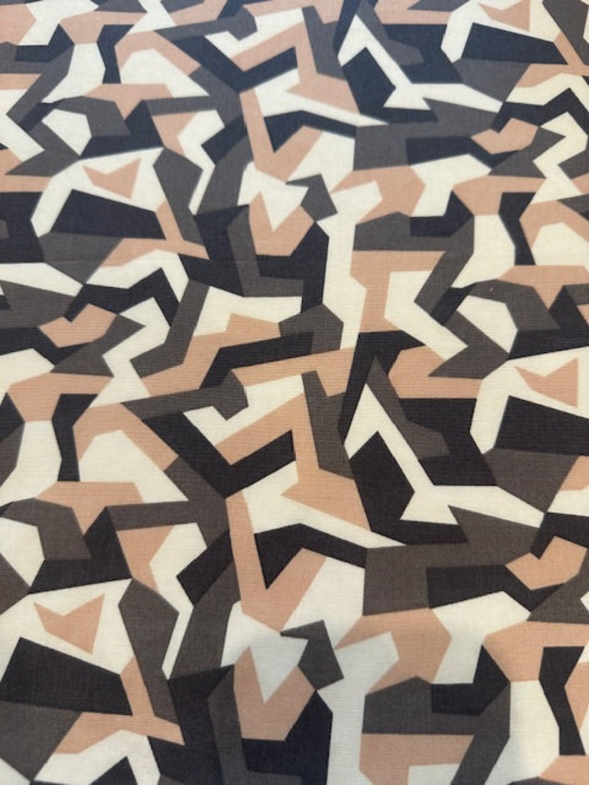 Geometric Camouflage Cream/Brown Print on Cotton