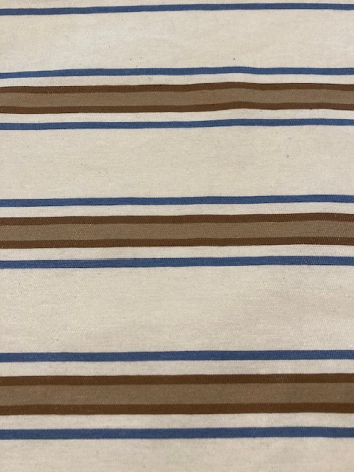 Brown/Blue Woven Stripe on Ivory. Stripes run across the fabric.