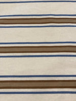 Brown/Blue Woven Stripe on Ivory. Stripes run across the fabric.