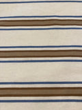 Brown/Blue Woven Stripe on Ivory. Stripes run across the fabric.