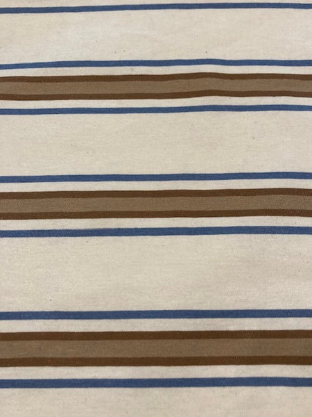 Brown/Blue Woven Stripe on Ivory. Stripes run across the fabric.