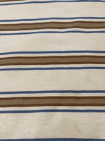 Brown/Blue Woven Stripe on Ivory. Stripes run across the fabric.