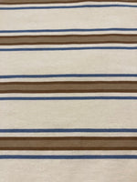 Brown/Blue Woven Stripe on Ivory. Stripes run across the fabric.