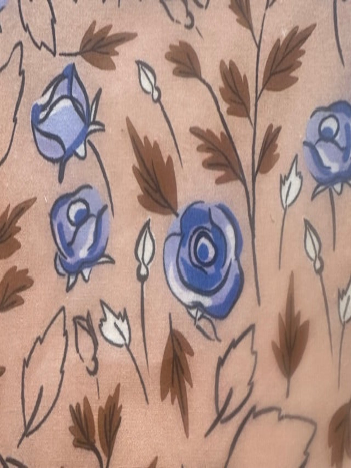 Blue Roses on Coffee Cotton Lawn
