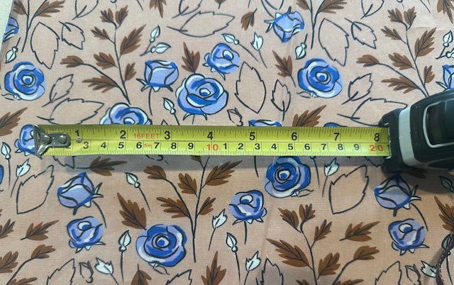 Blue Roses on Coffee Cotton Lawn