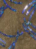 Irridescent Blue Sequin on Black Georgette