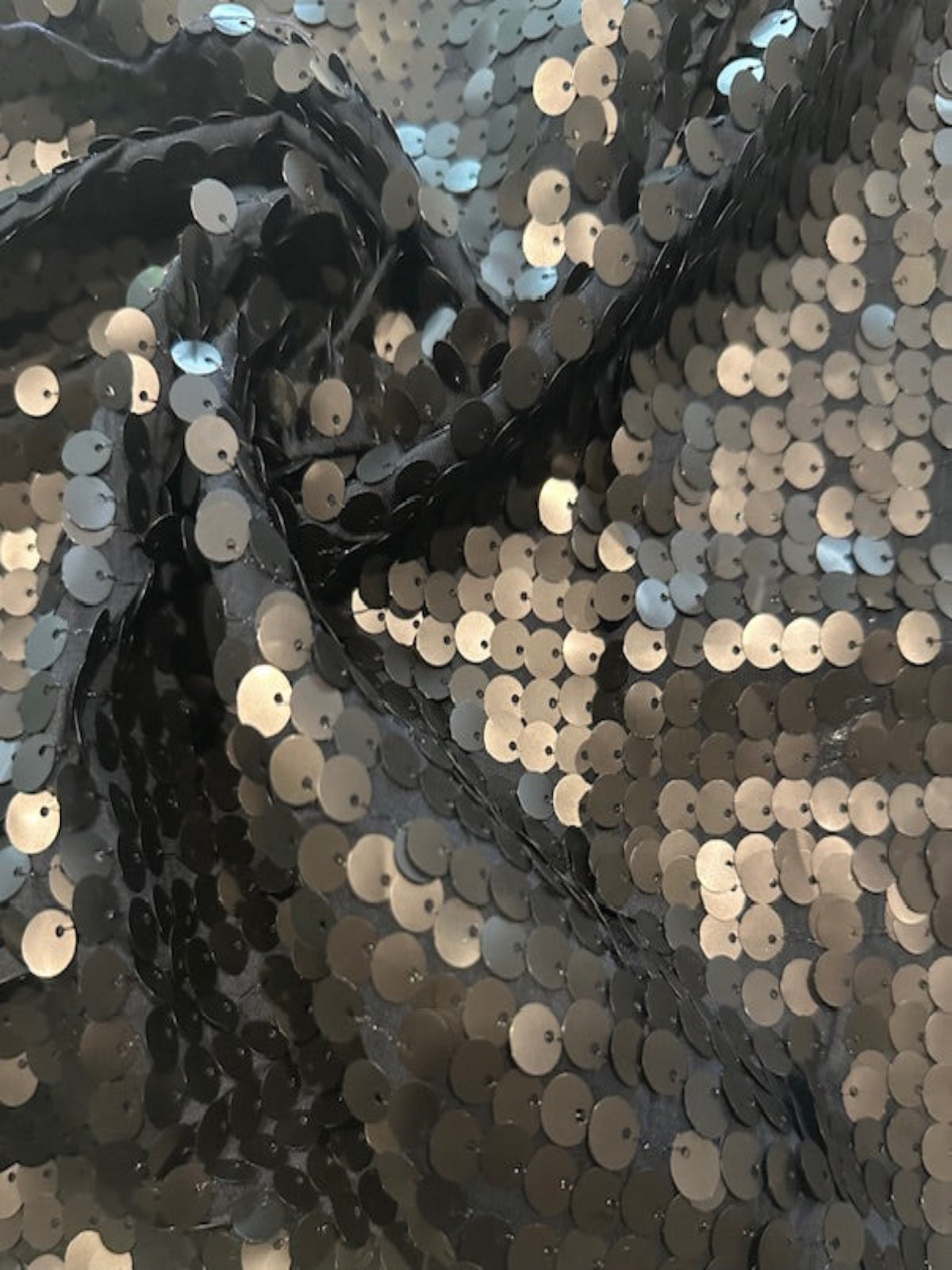 7mm Matt Black Sequin on Navy Chiffon