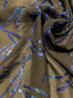 Irridescent Blue Sequin on Black Georgette