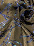 Irridescent Blue Sequin on Black Georgette