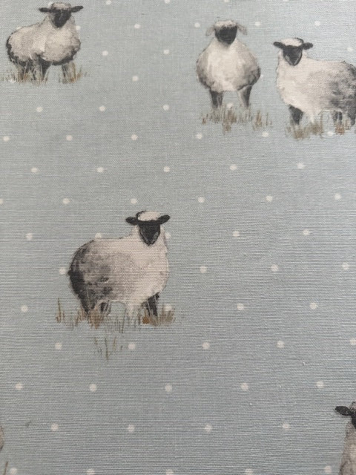 Sheep on Spotted Pale Blue Cotton Furnishing