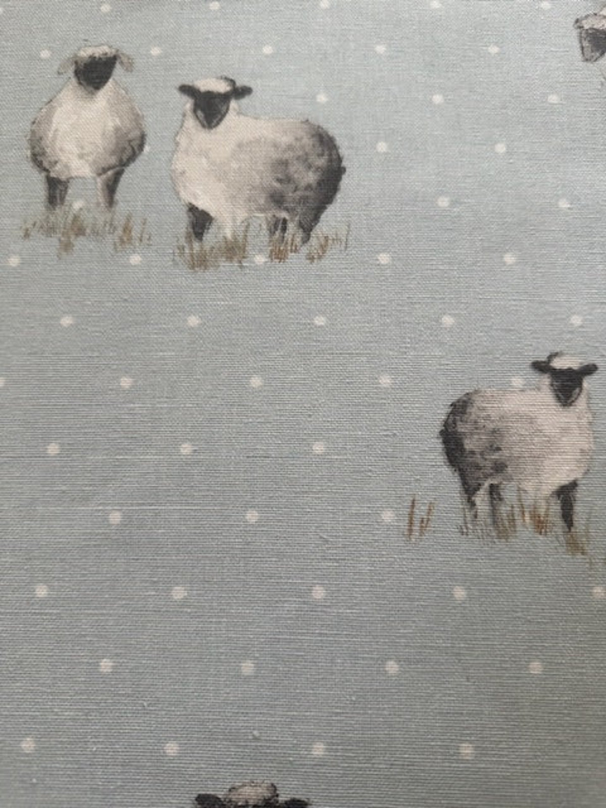Sheep on Spotted Pale Blue Cotton Furnishing