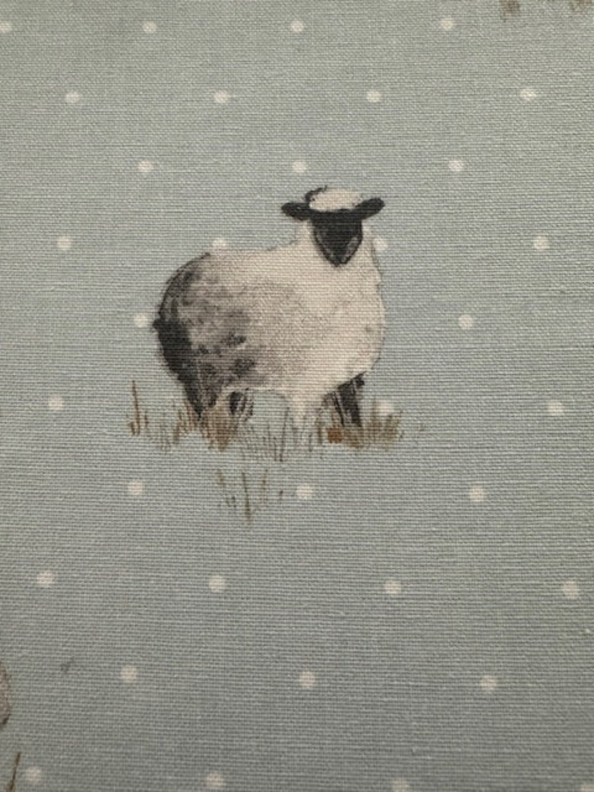 Sheep on Spotted Pale Blue Cotton Furnishing