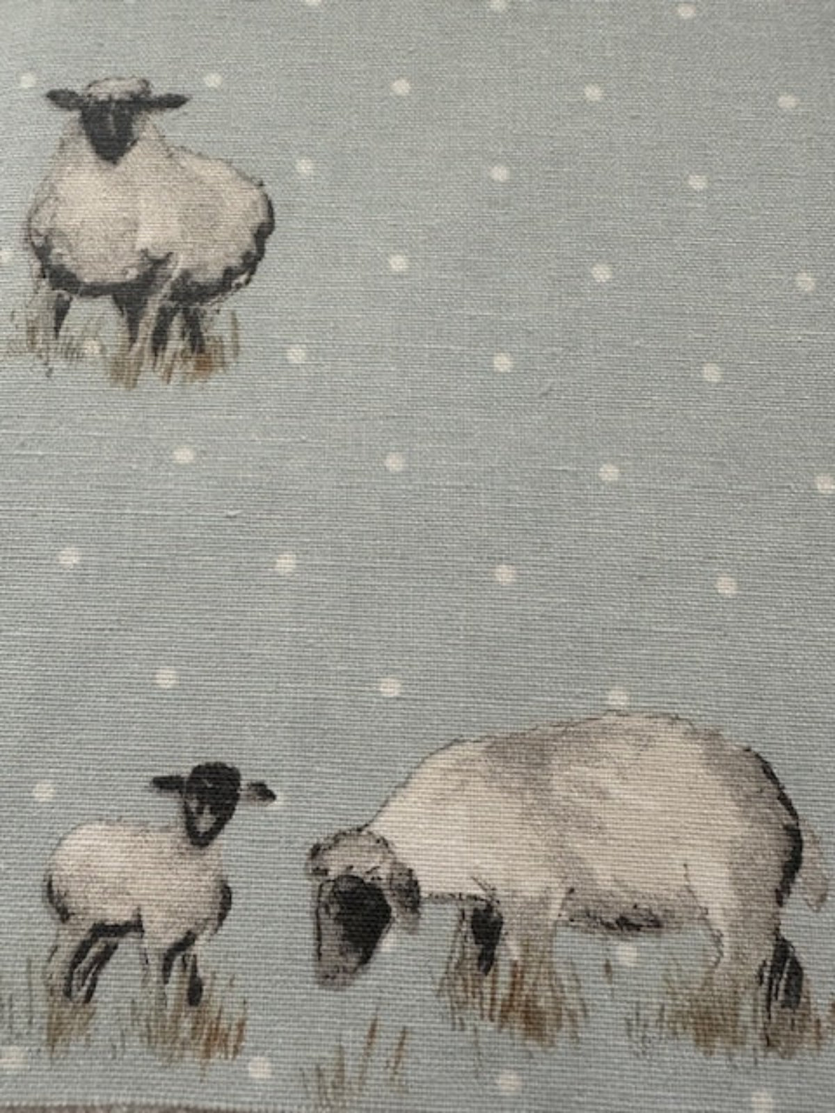 Sheep on Spotted Pale Blue Cotton Furnishing