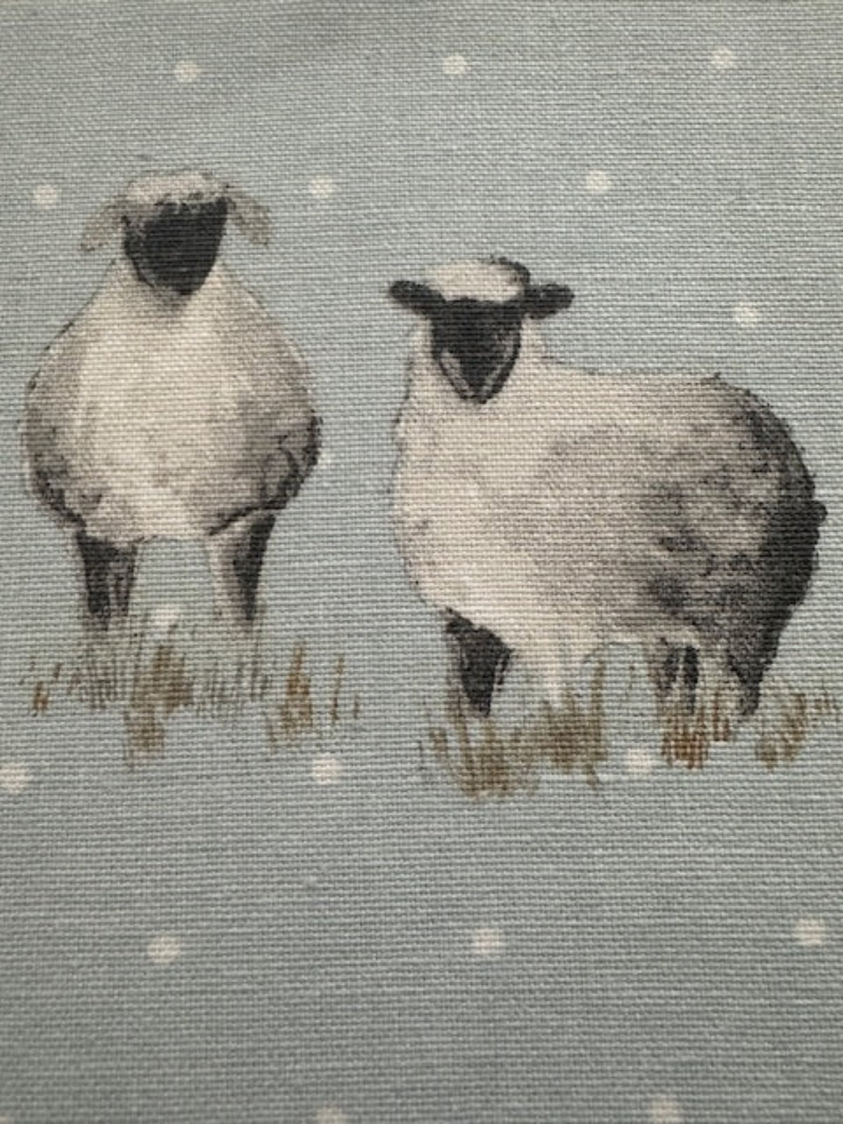 Sheep on Spotted Pale Blue Cotton Furnishing