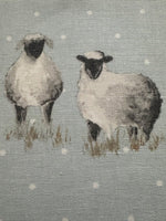 Sheep on Spotted Pale Blue Cotton Furnishing