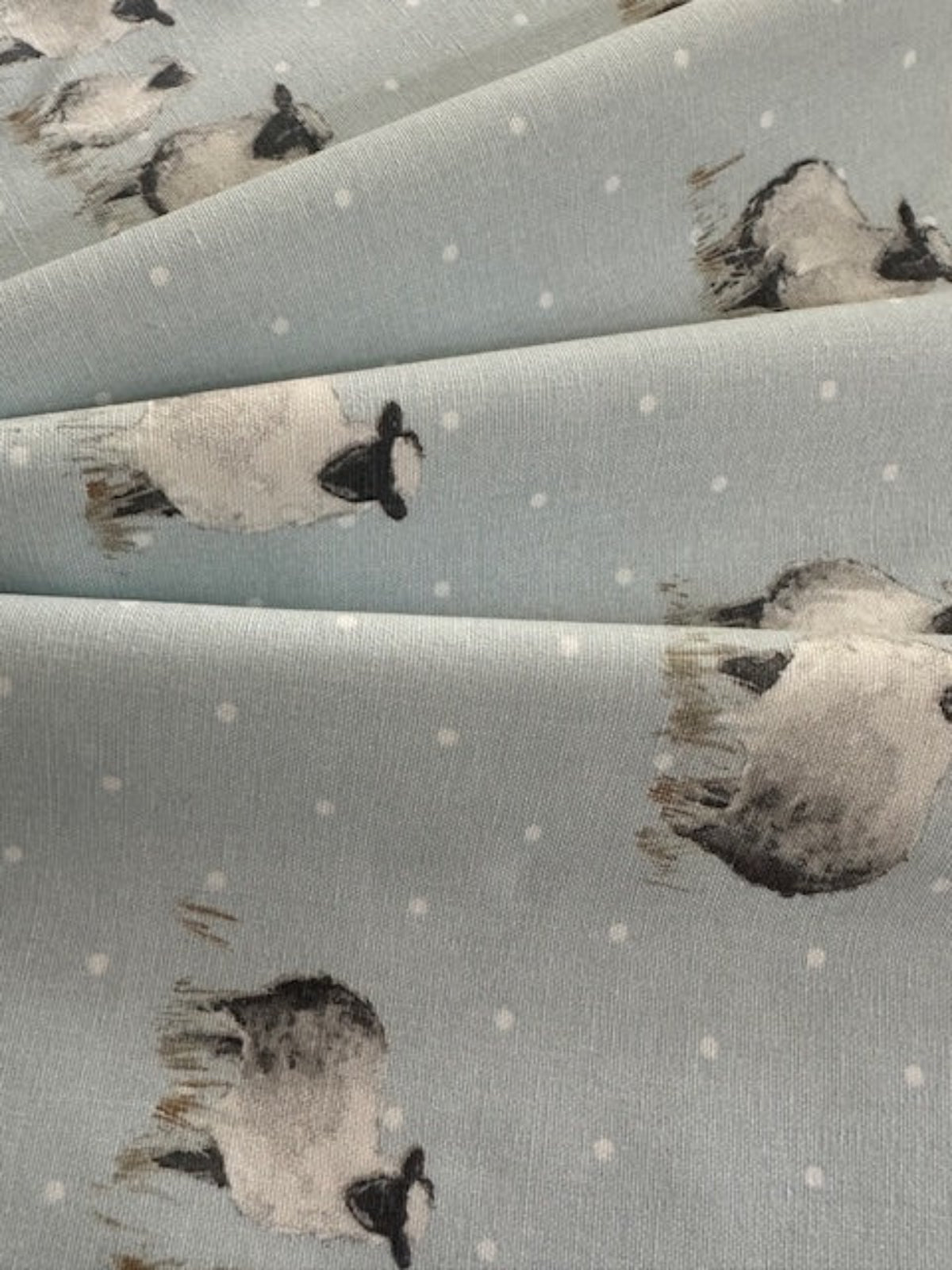 Sheep on Spotted Pale Blue Cotton Furnishing