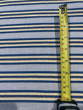 Blue Raised Stripe on Sky Blue with Bronze Lurex. Stripes run across the fabric. Lightweight.