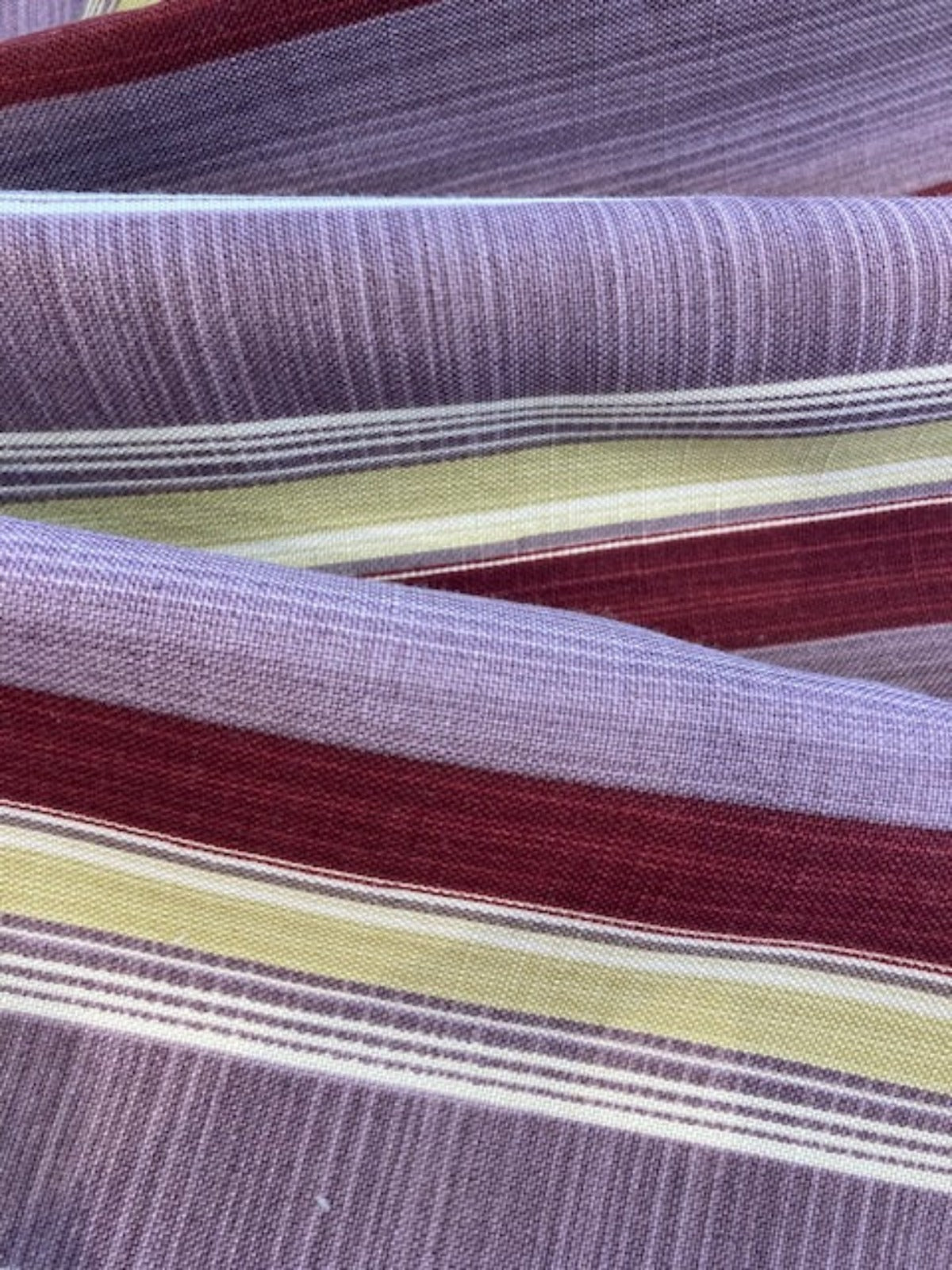 Plum/ Claret/ Lemon Stripe ( Stripes run along the fabric)