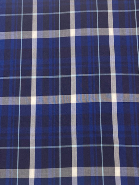 Blue/White Tartan Cotton Check Soft Shirting