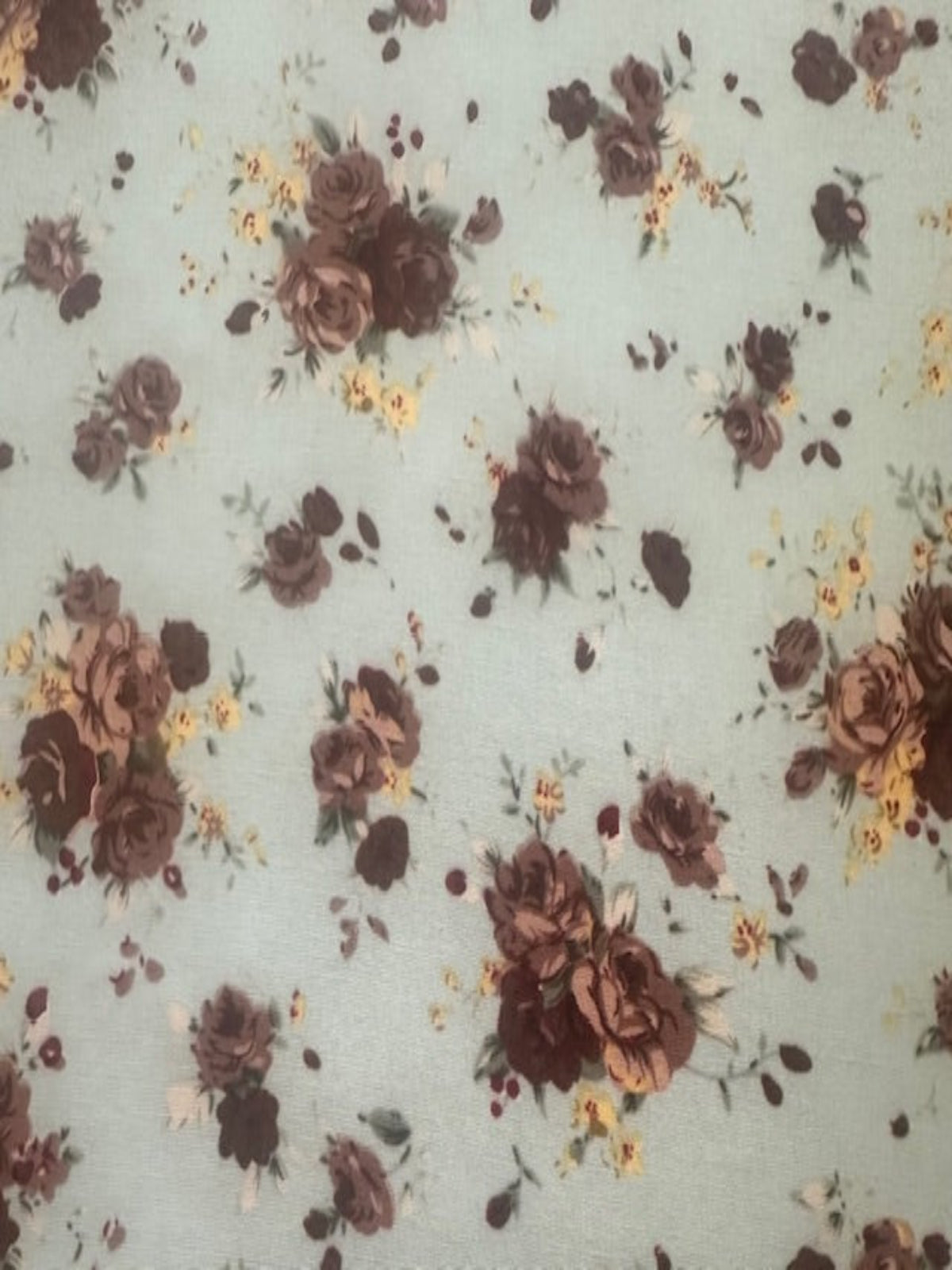 Burgundy Rose Bunches on Mint Cotton Poplin