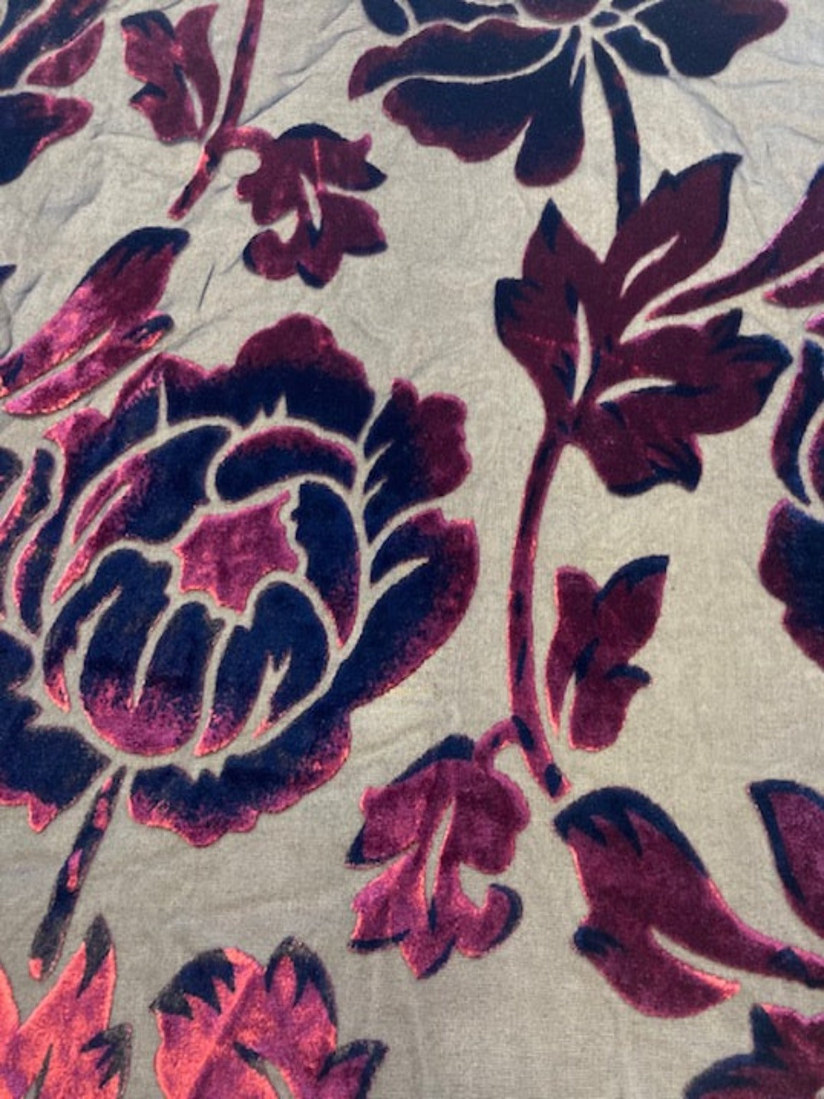 Burgundy Velvet Flower Burnout on Black