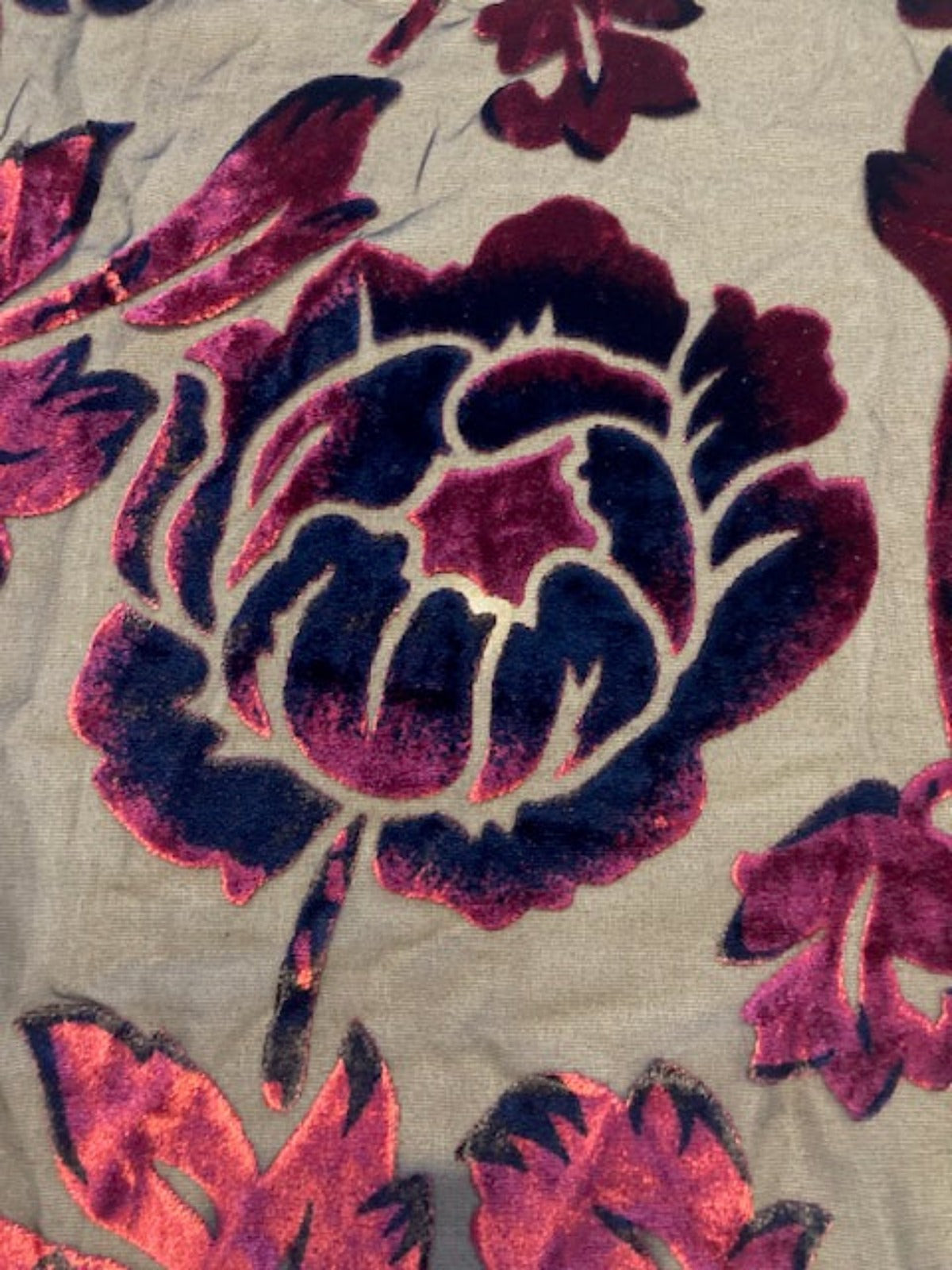 Burgundy Velvet Flower Burnout on Black