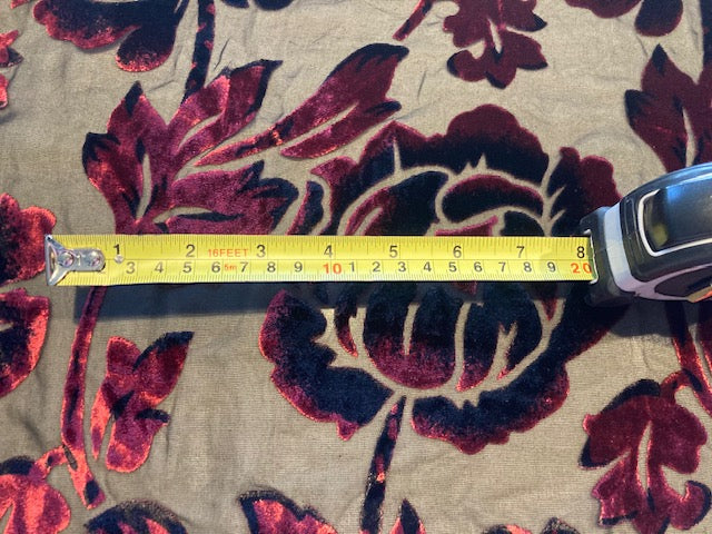 Burgundy Velvet Flower Burnout on Black