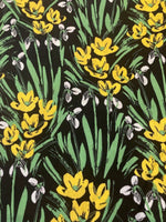 Yellow Buttercup Bunches with Green Leaves on Black Cotton Lawn