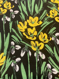 Yellow Buttercup Bunches with Green Leaves on Black Cotton Lawn