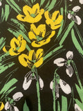 Yellow Buttercup Bunches with Green Leaves on Black Cotton Lawn