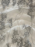 Black Trailing Leaf Print on White Yoryu Silk Chiffon