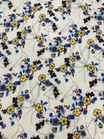 Blue & Yellow Flowers on White Cotton Lawn