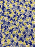 Blue/Lime Allover Flower Star on Soft handle Linen Mix