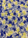 Blue/Lime Allover Flower Star on Soft handle Linen Mix