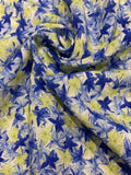 Blue/Lime Allover Flower Star on Soft handle Linen Mix