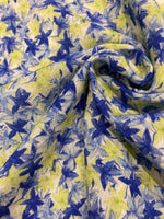 Blue/Lime Allover Flower Star on Soft handle Linen Mix