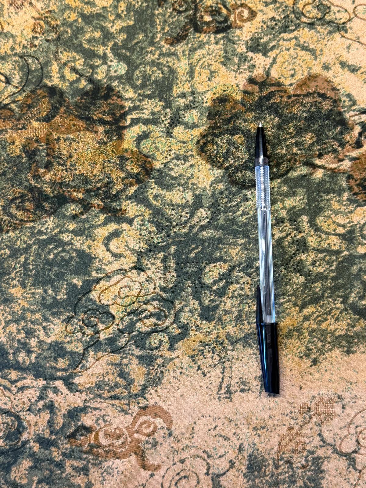 Cream Chinoiserie Polyester Satin Fabric on Green | 140cm Wide