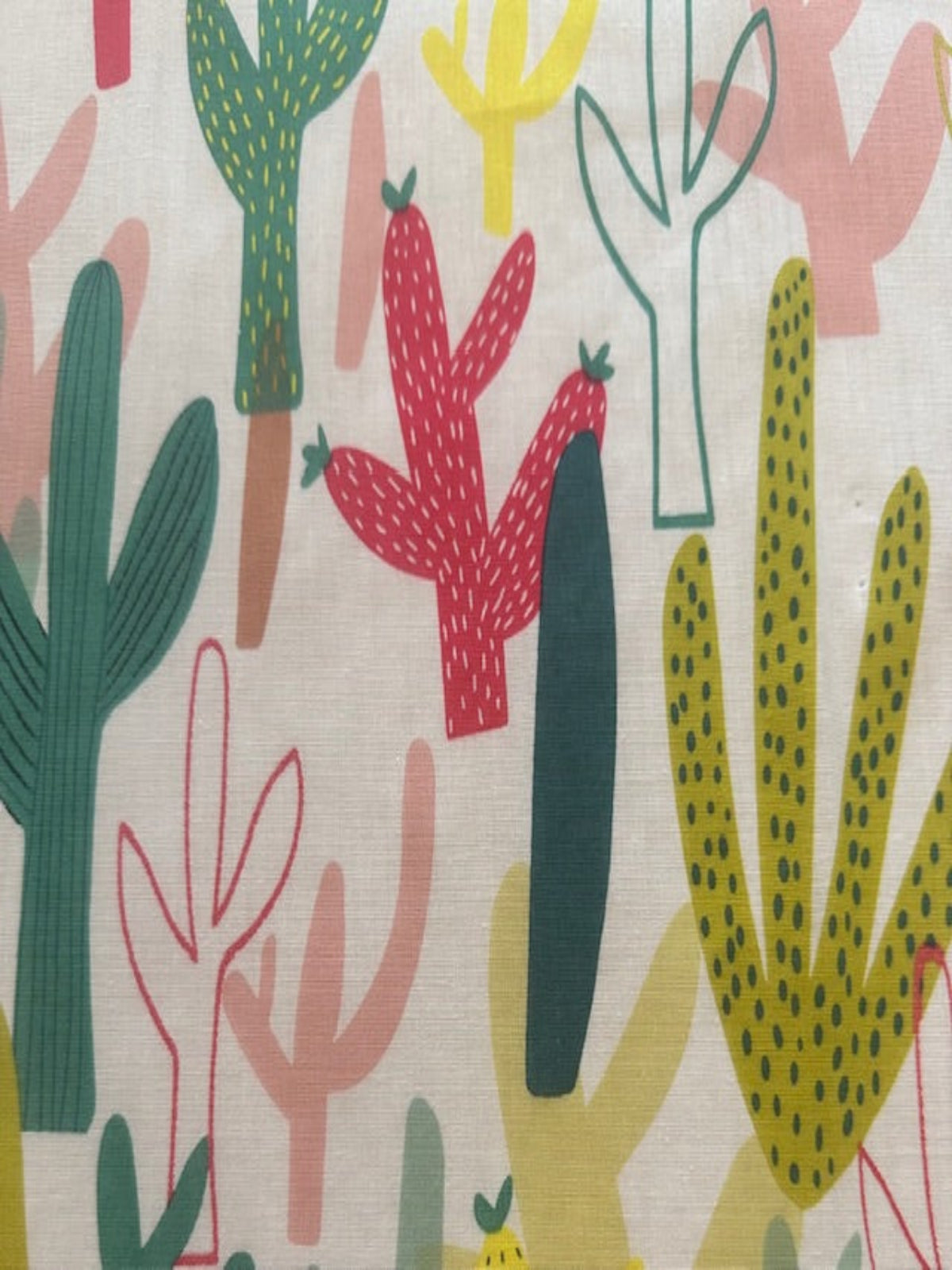 Multi Coloured Cactus on White Cotton Lawn