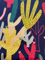 Multi Coloured Cactus on Navy Cotton Lawn