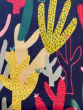 Multi Coloured Cactus on Navy Cotton Lawn