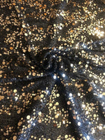 Gold Multi Sized Sequin on Black Tassel Knit