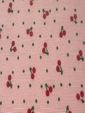 Small Red Cherry on Pink Poly/Cotton