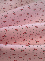 Small Red Cherry on Pink Poly/Cotton