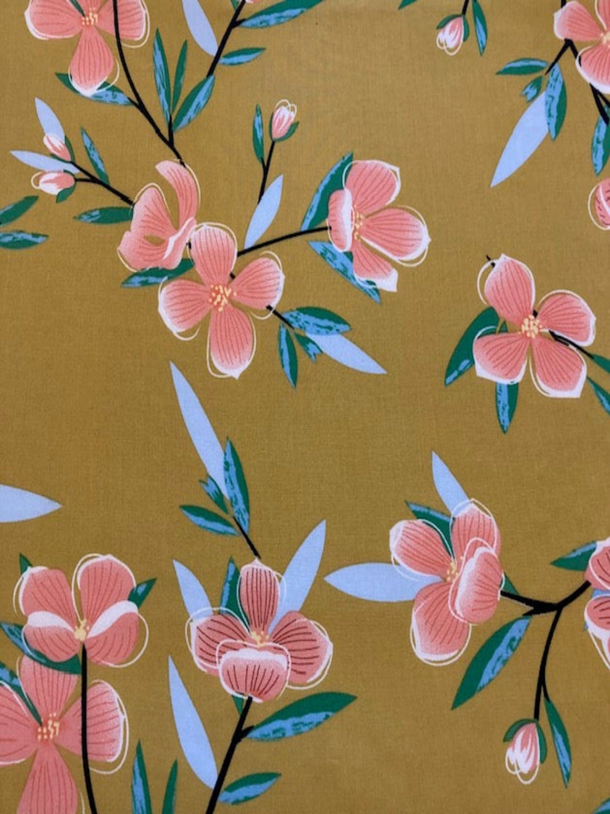 Coral Flower Print on Mustard Viscose