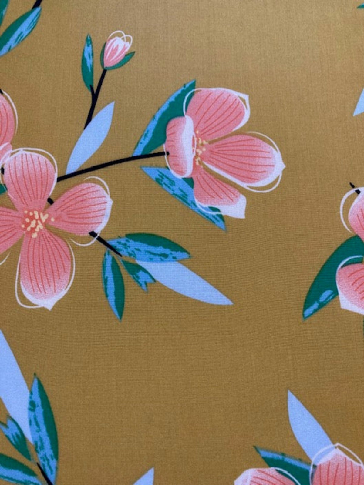 Coral Flower Print on Mustard Viscose