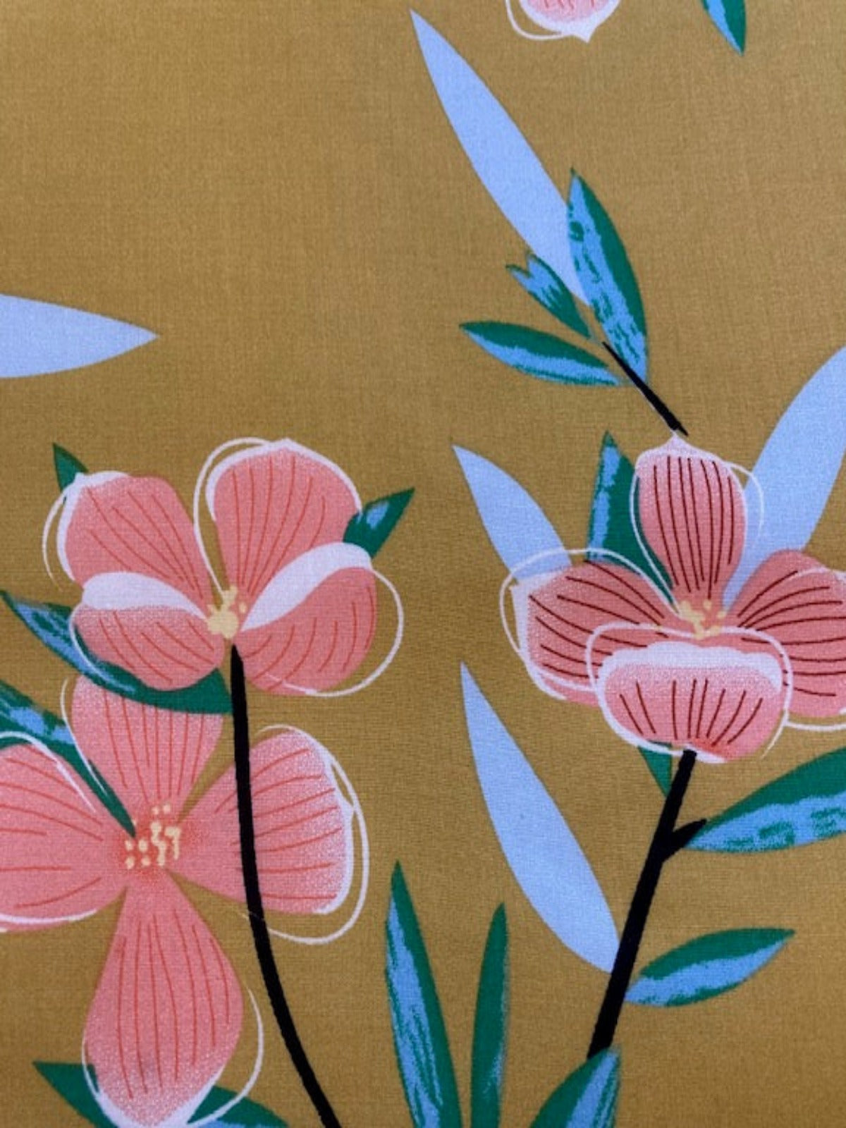 Coral Flower Print on Mustard Viscose