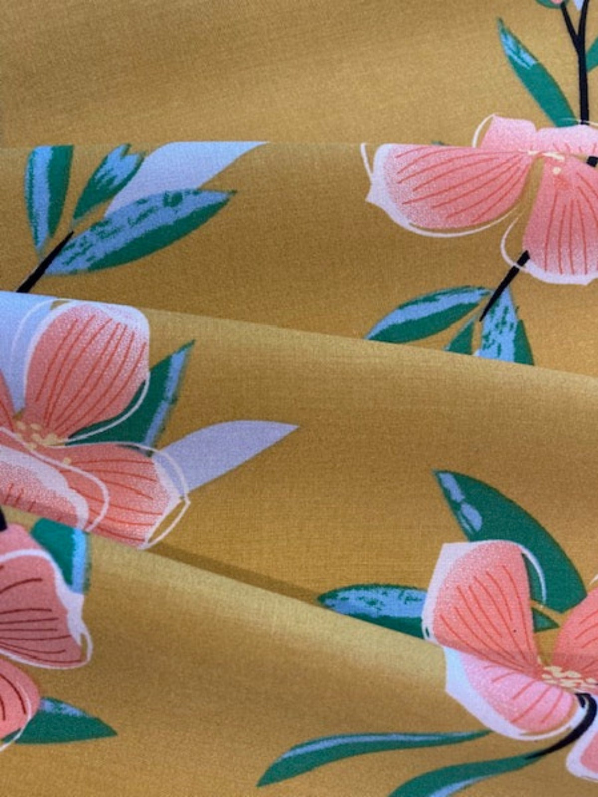 Coral Flower Print on Mustard Viscose