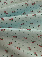 Small Red Cherry on Spearmint Poly/Cotton