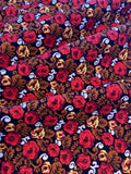 Red Flowers on Chestnut/Black Lightweight Cotton Corduroy